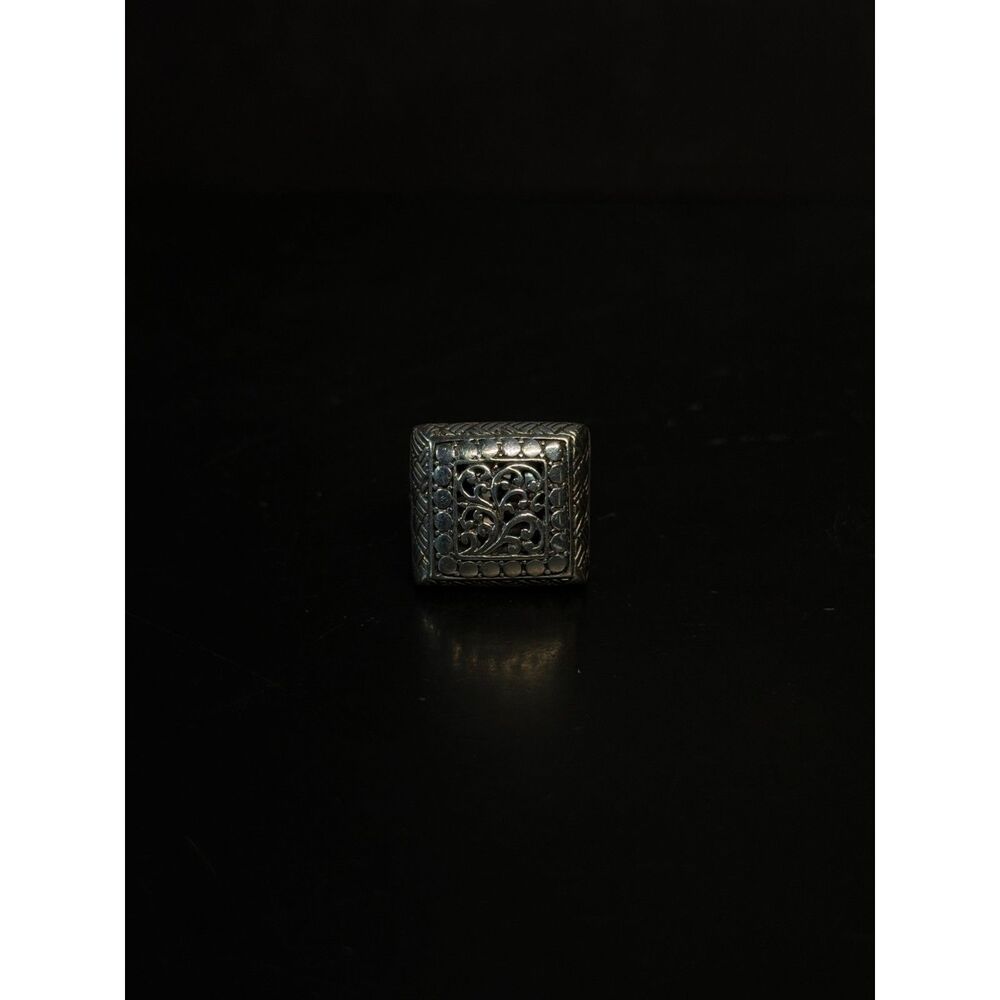 Thick Square Filigree Sterling Silver Ring Size 6